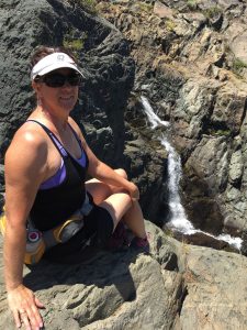 Pam at a waterfall